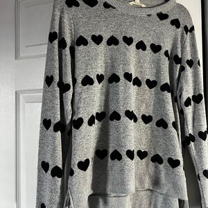 Lucky Brand Gray Sweater with Black Heart Design